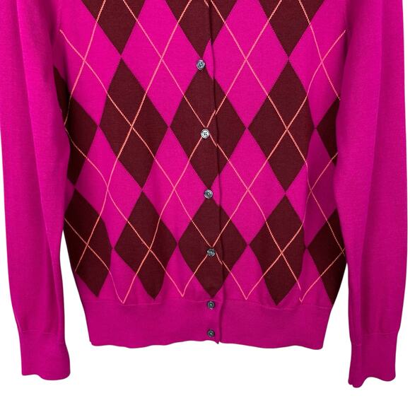 Lands End Argyle Cardigan Sweater Pink Button Front Supima Cotton Womens M 10 12 - Picture 5 of 7
